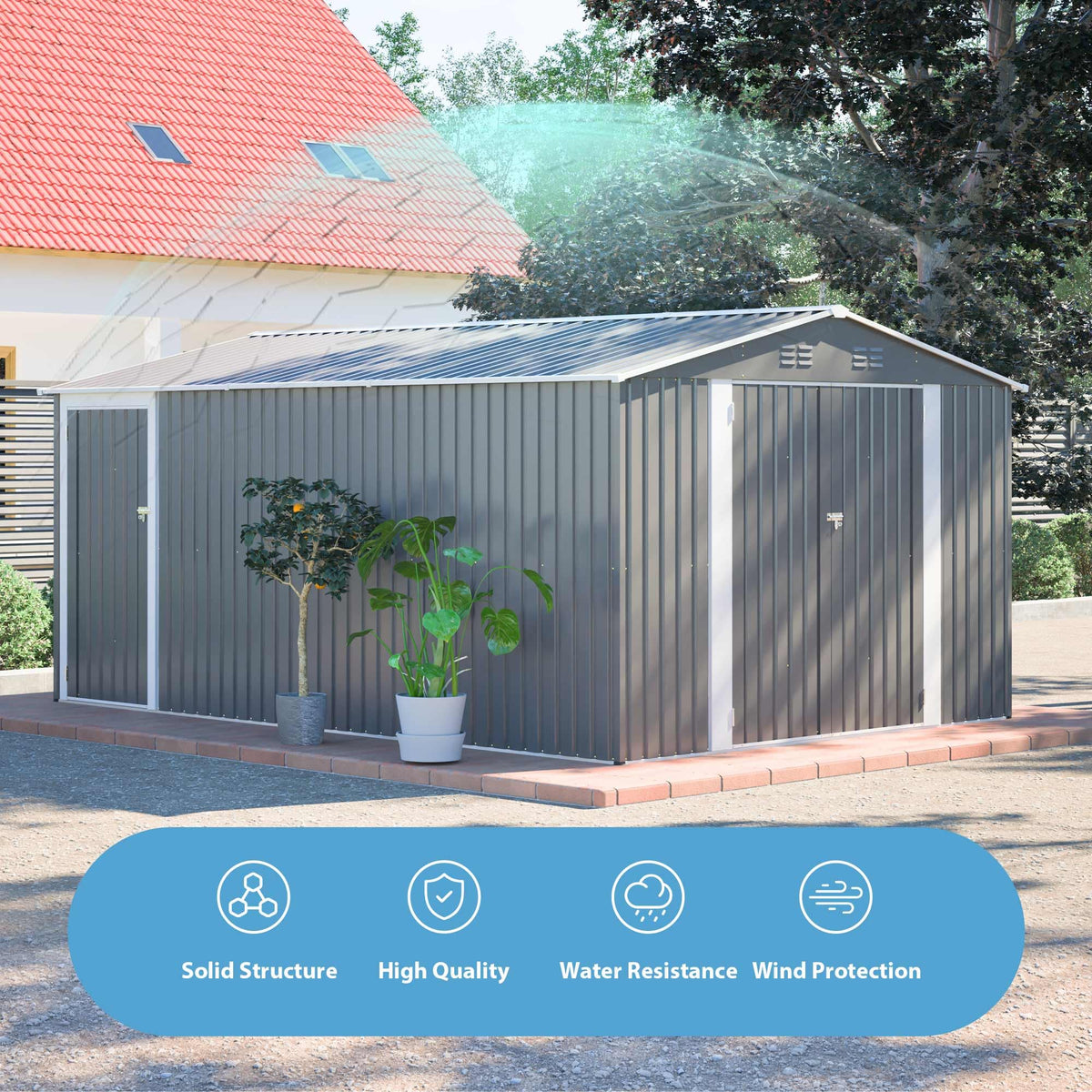 10x14 FT Light Gray Metal Storage Shed Z199