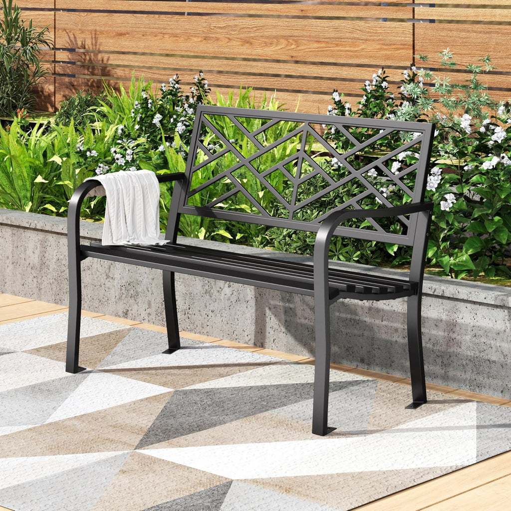 Black 43 Inches Outdoor Garden Bench N196293